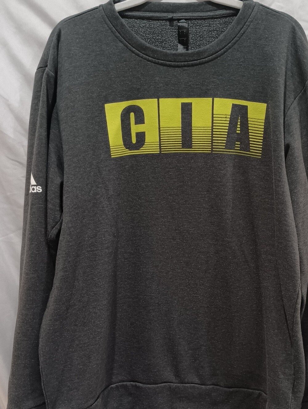 adidas Men’s Charcoal Crewneck Sweatshirt with Green/yellow Graphic